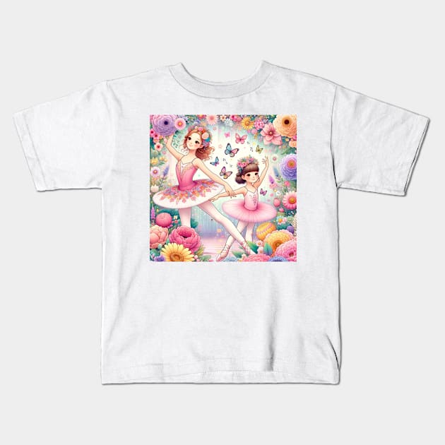 An Adventure between Ballet and Flowers #3 Kids T-Shirt by Lady Su